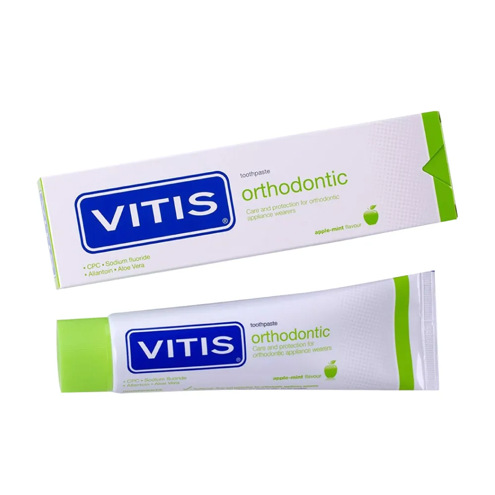 Kem đánh răng Vitis Orthodontic chứa nhiều thành phần an toàn, hỗ trợ phục hồi men răng, làm mềm mảng bám
